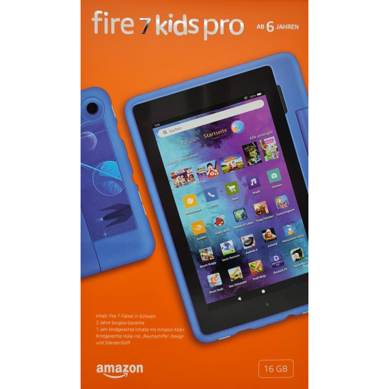 Amazon Fire 7 Kids Pro Tablet (2021), Ab 6 Jahren 17,8 cm (7 Zoll) großer Bildschirm, 16 GB, kindgerechte Hülle mit Raumschiffe-Design