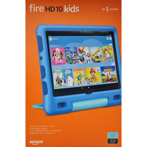 Amazon Fire HD 10 Kids Tablet 2021, 25,6 cm (10,1 Zoll) Full HD Display (1080p), 32 GB Speicher, kindgerechte Hülle in Aquamarinblau