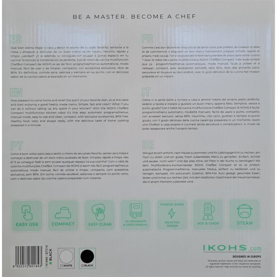 IKOHS Chefbot Compact Multifunktions-Küchenmaschine, 23 Funktionen, 10 Geschwindigkeiten mit Turbo, 3,5 l Edelstahlschüssel, inklusive Rezeptbuch - Schwarz