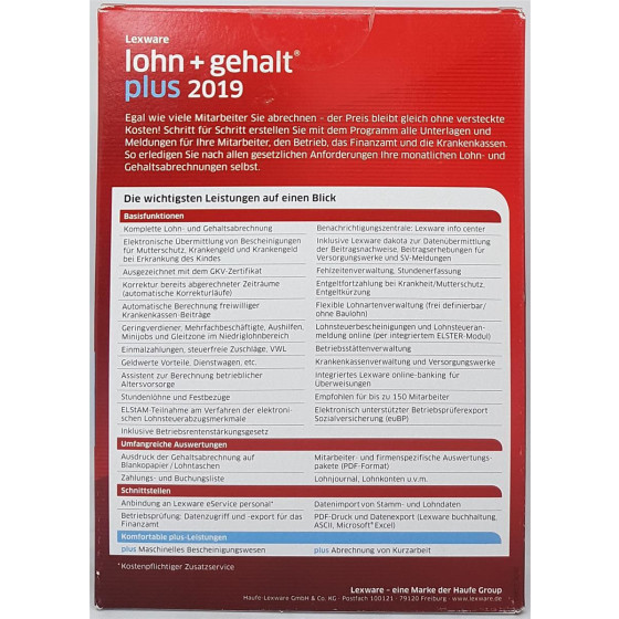 Lexware lohn+gehalt plus 2019 Minibox Jahreslizenz CD-Version
