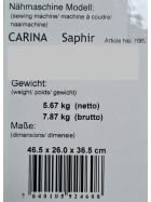 Carina Saphir Computer Nähmaschine Saphira, 100 Nähprogramme, 7 Knopflöcher, Anschiebetisch - Weiß/Blau