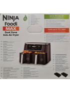 Ninja AF400EU Foodi MAX Dual Zone Heißluftfritteuse, 9,5 l Fassungsvermögen, 2 Fächer, 6 Funktionen - Schwarz/Silber