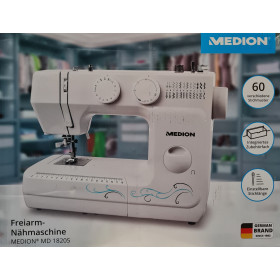 Medion MD 18205 Freiarm-Nähmaschine, Knopfloch- und Einfädelautomatik - Weiß