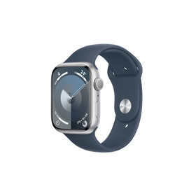 Apple Watch Series 9 45 mm Alu Silber Sport Sturmblau M/L