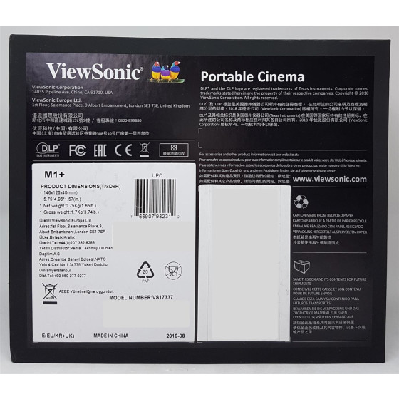 Viewsonic M1+ Portabler LED Projektor WVGA, 300 Lumen, grau