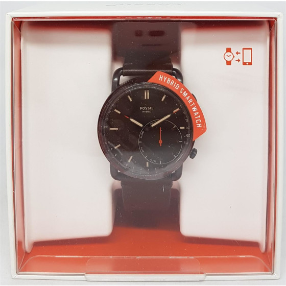 Fossil FTW1149 Q Commuter Hybrid Smartwatch mit Lederarmband, schwarz/braun