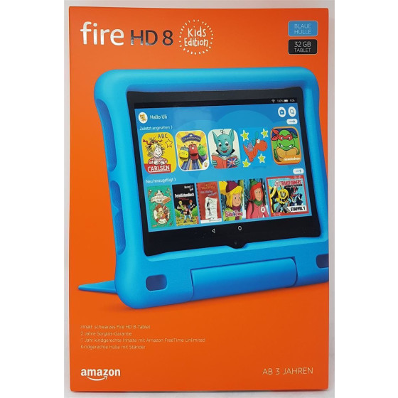 Amazon Fire HD 8 Kids Edition-Tablet, 20,32 cm (8 Zoll) Display, 32 GB, blaue kindgerechte Hülle mit Ständer