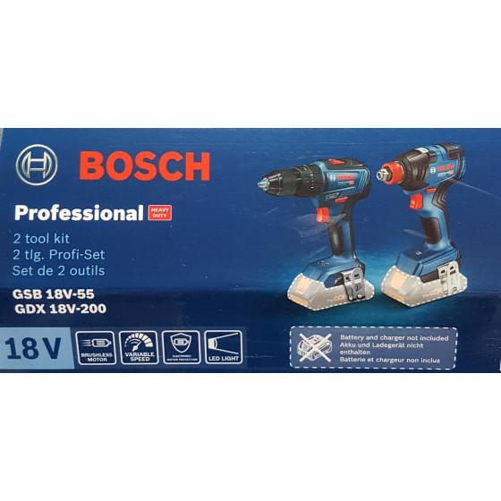 Bosch Professional Akkuschrauber-Set GDX 18V-200 & GSB 18V-55, ohne Akku, in L-BOXX